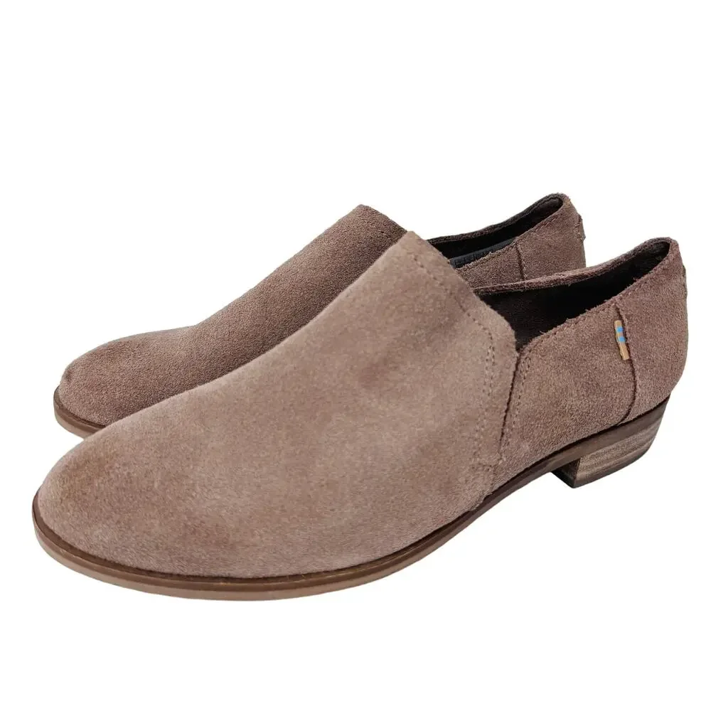 Toms Shaye Low Booties Round Toe Block Heel Slip On‎ Suede Brown Womens Size 7